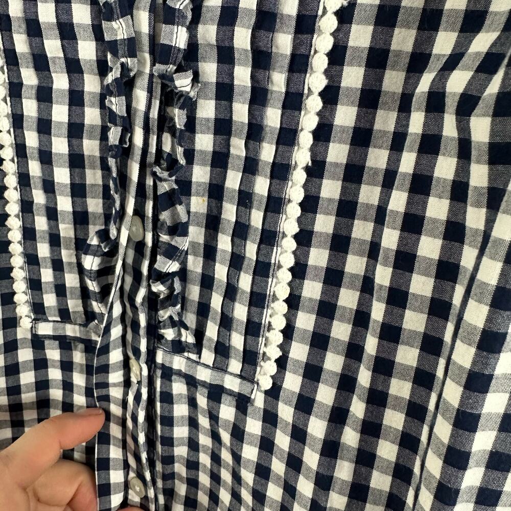 Crown & Ivy Navy Blue White Gingham Check Plaid Ruffle Shirt Shift Dress 8 M - Picture 5 of 9
